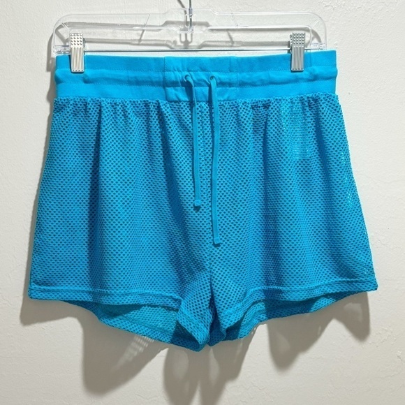 blanc noir Pants - BLANC NOIR Women’s Blue POOLSIDE MESH SHORTS Pull On Drawstring Stretch Size S